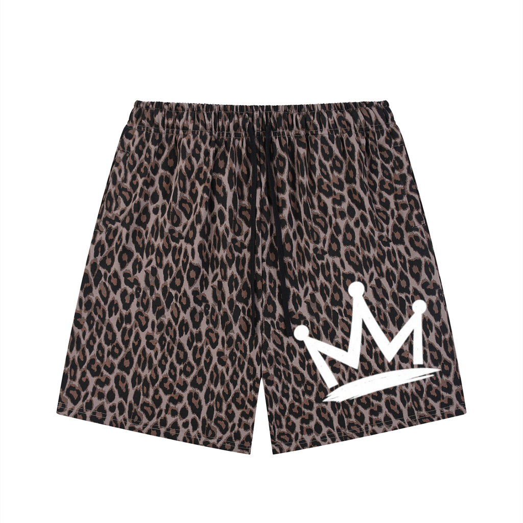 Unisex Heavyweight Leopard Drawstring Shorts